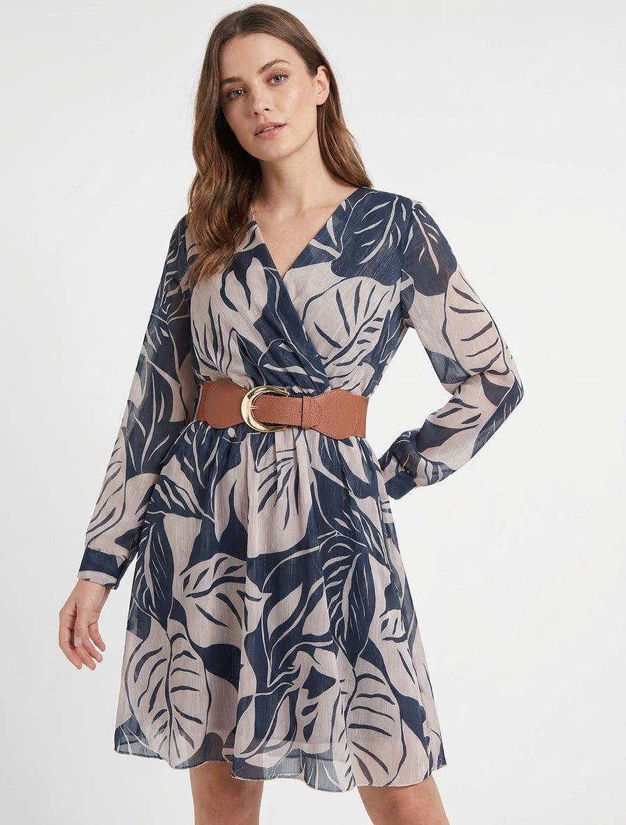 Irise jurk met grote bladeren print - Marine