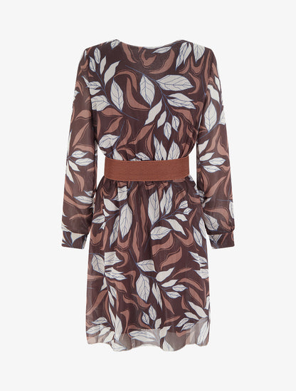 Robe irisée à imprimé feuillage - Marron - 2