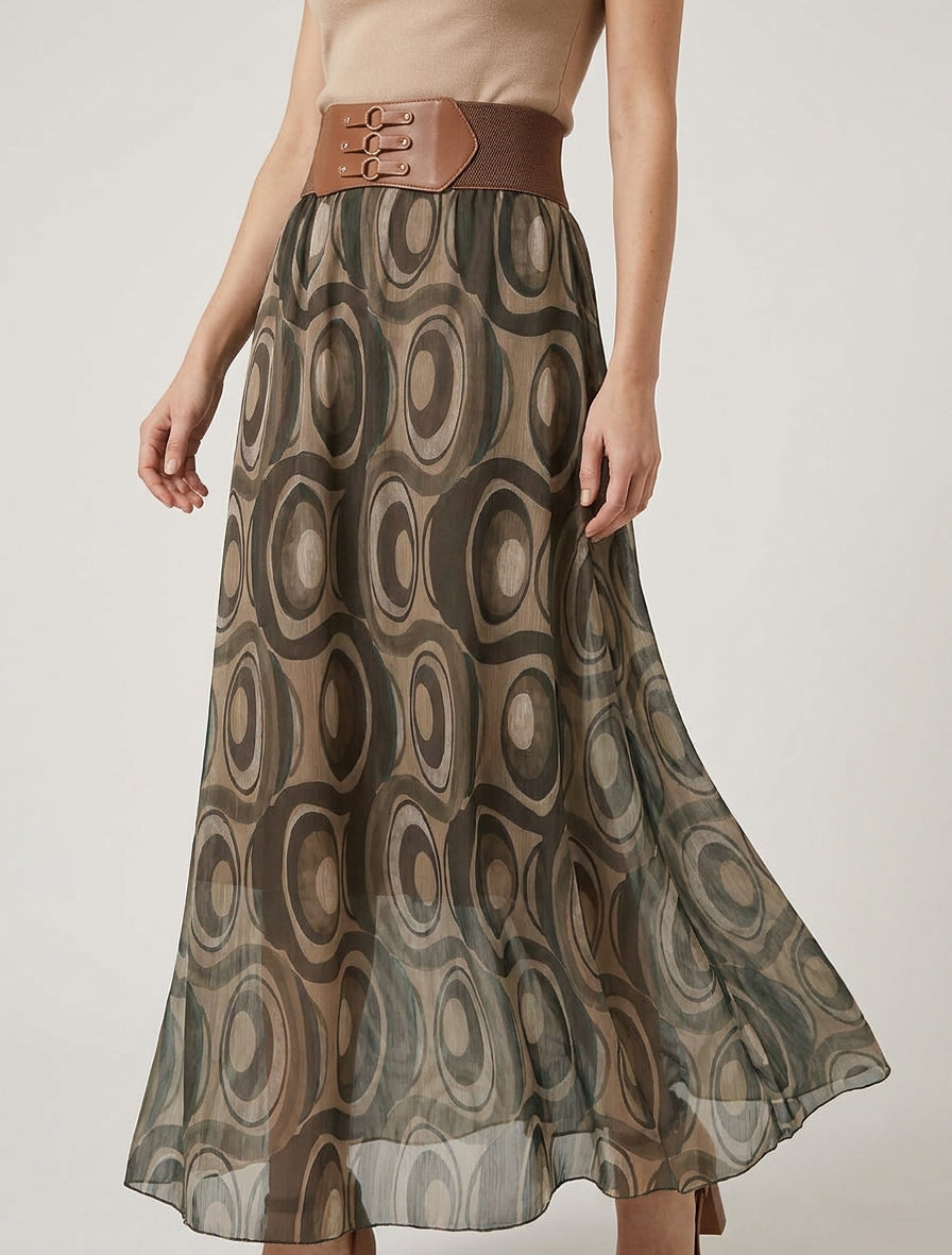 Lange rok van iriserende voile met grafische print. - Mol