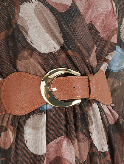 Robe imprimé abstrait à col cache coeur - Marron - 3