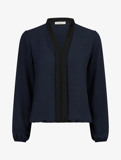 Blouse coupe boule à liseret contrastant - Marine - 4
