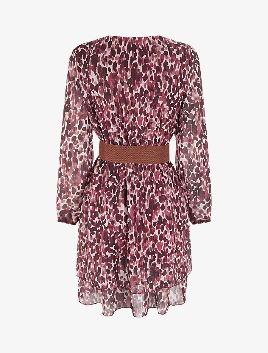 Robe imprimé fantaisie à col cache coeur - Lie de vin - 2
