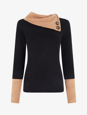 Pull texturé à col fantaisie boutonné - Noir - 1
