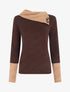 Pull texturé à col fantaisie boutonné - Marron - 1
