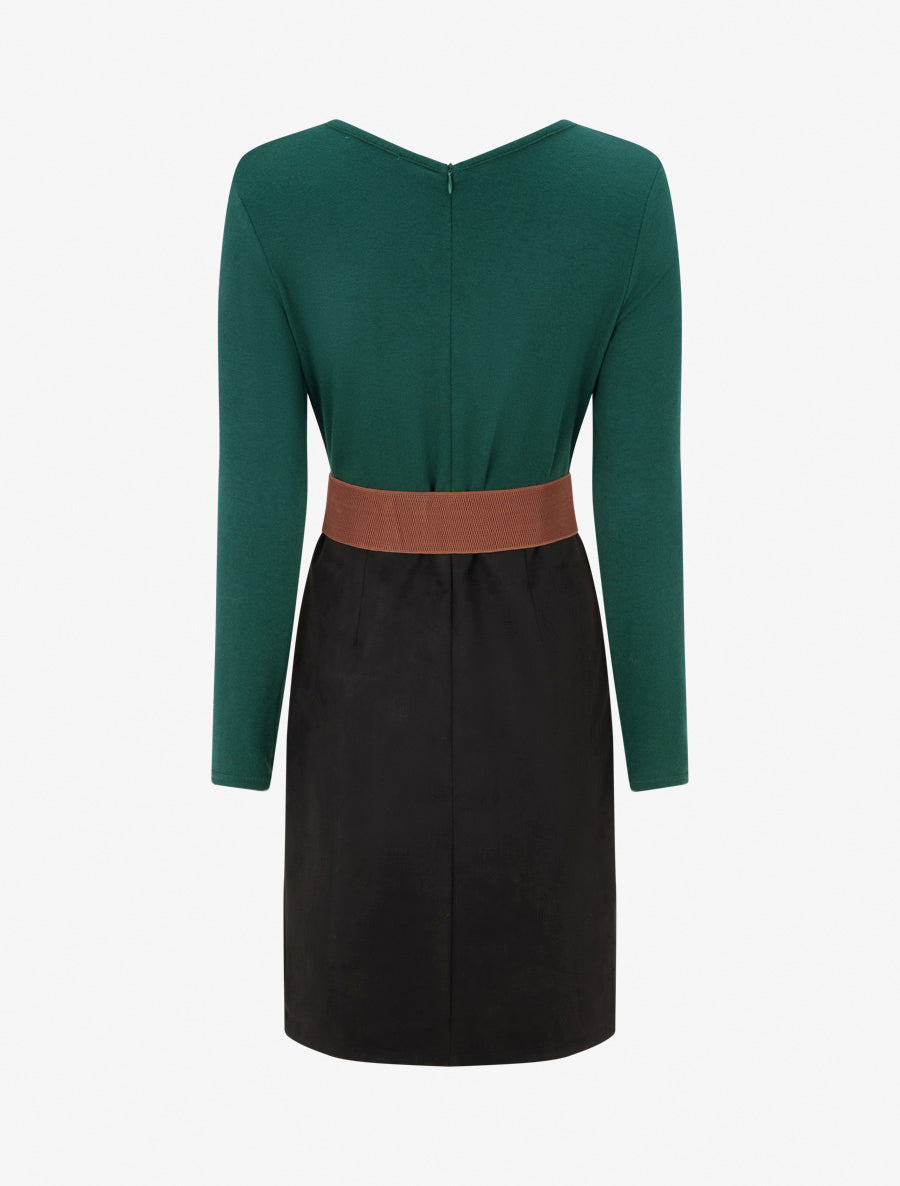Robe bimatière coupe droite - Vert foncé - 2