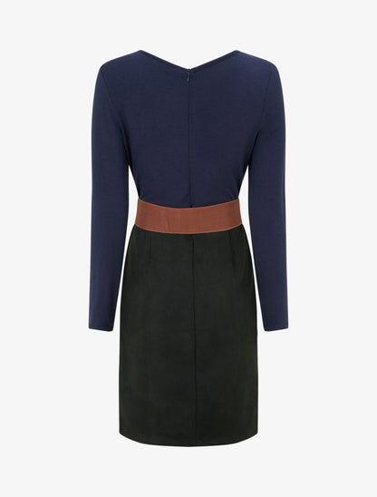 Robe bimatière coupe droite - Marine - 2