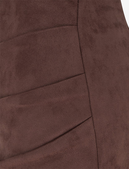 Jupe style portefeuille en suédine - Marron - 3