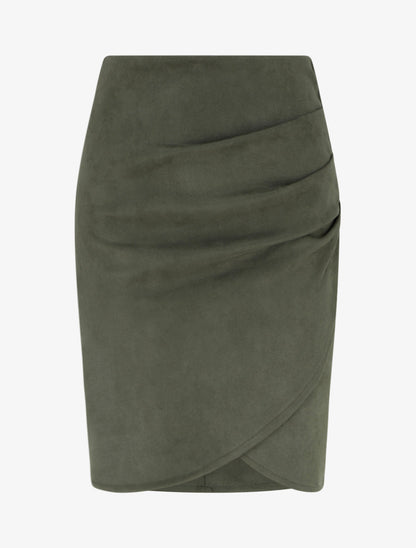 Jupe style portefeuille en suédine - Kaki - 1