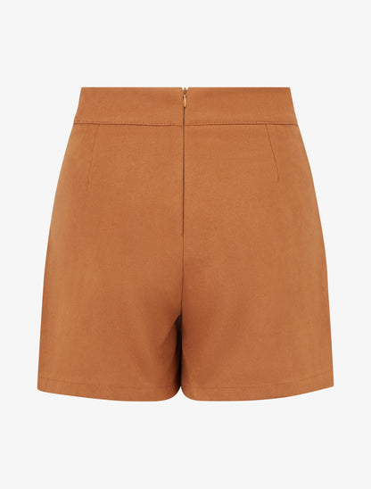 Jupe-short en suédine style portefeuille - Camel - 2