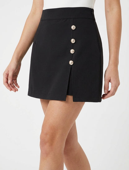 Gespleten rok-short met decoratieve knopen - Zwart