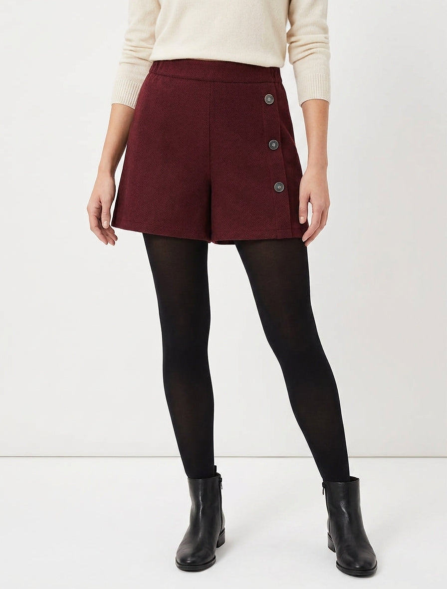 Hoog getailleerde vilten short met decoratieve knopen - Bordeaux