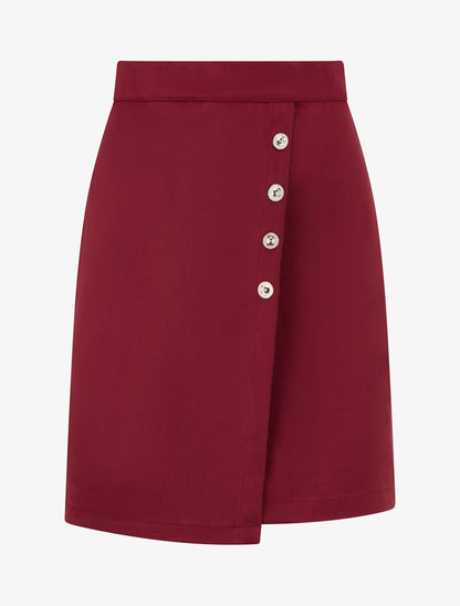 Jupe en suédine style portefeuille à boutons - Bordeaux - 1
