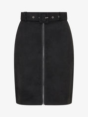 Jupe crayon taille haute en suédine à zip - Noir - 1