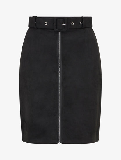 Jupe crayon taille haute en suédine à zip - Noir - 1