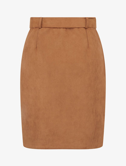 Jupe crayon taille haute en suédine à zip - Camel - 2