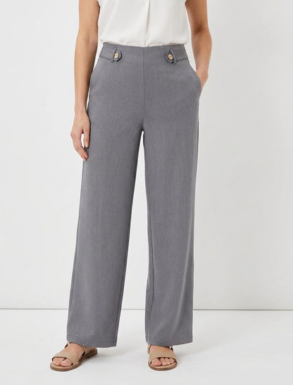 Hoge taille wijde broek met decoratieve knopen - Grijs
