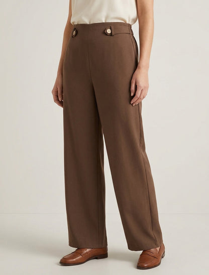 Hoge taille wijde broek met decoratieve knopen - Bruin