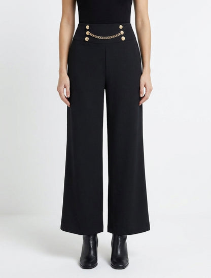Broek met hoge taille, knopen en ketting - Zwart