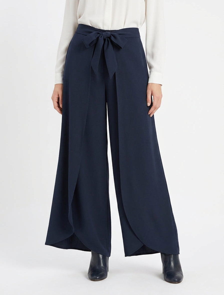 Broek met hoge taille en wijde pasvorm - Marine
