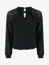 Top à manches raglan en dentelle et col ajouré - Noir - 1