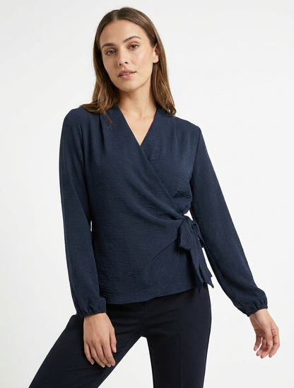 Top wikkelblouse met lange mouwen en soepele stof - Marine