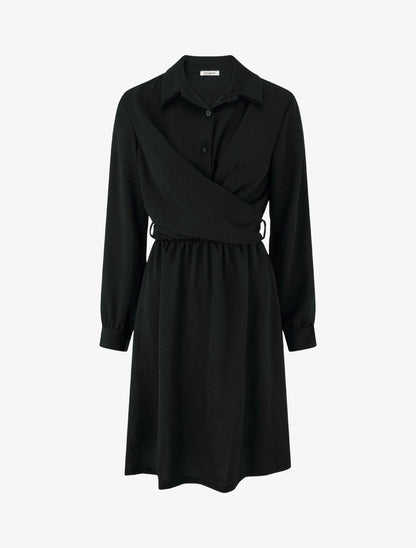 Robe chemise à pan à nouer - Noir - 1