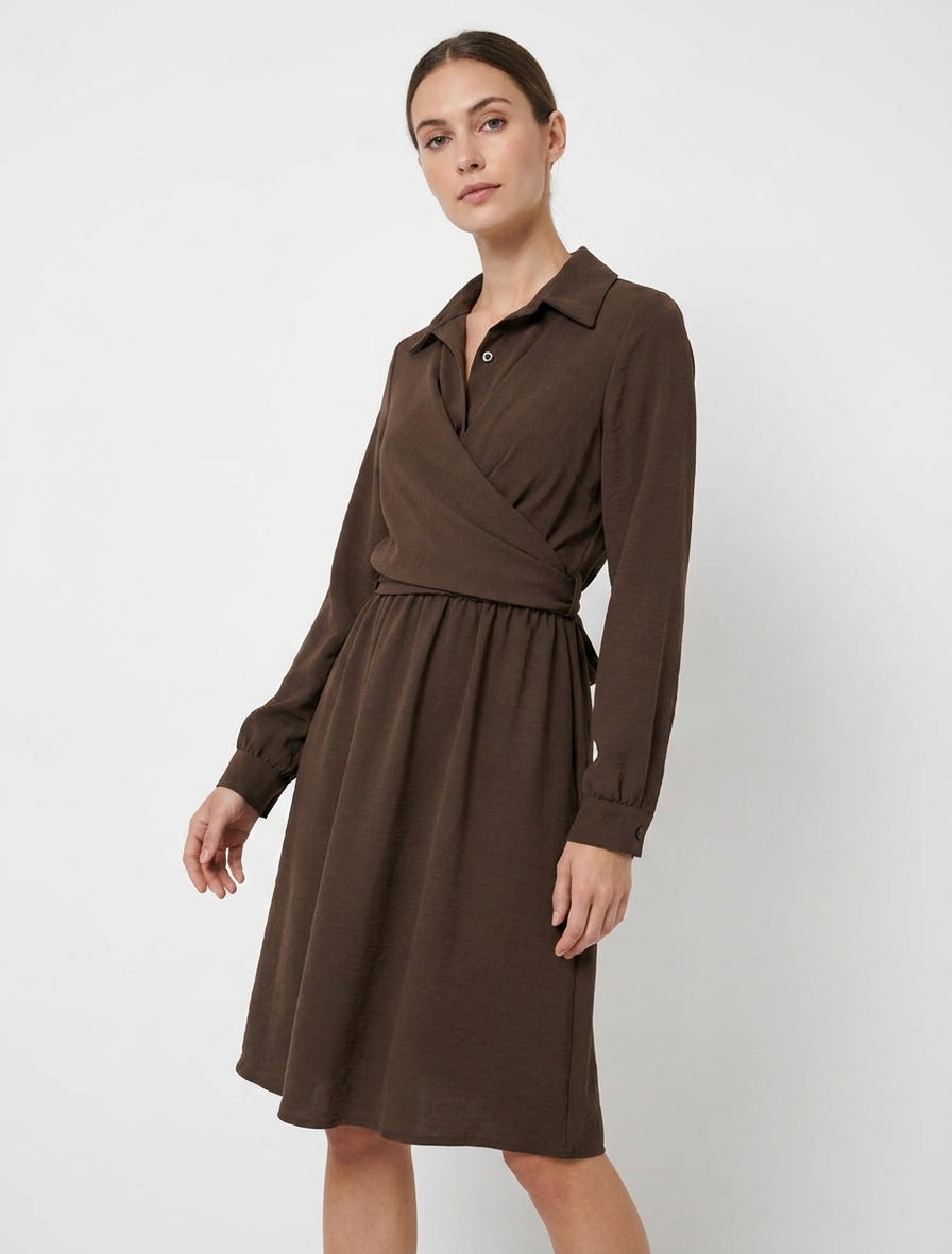 Blousejurk met strikdetail - Bruin
