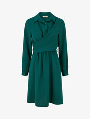 Robe chemise à pan à nouer - Vert foncé - 1