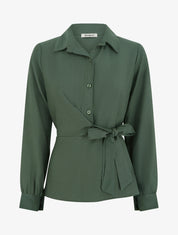 Top manches longues style chemise à nouer - Kaki - 1