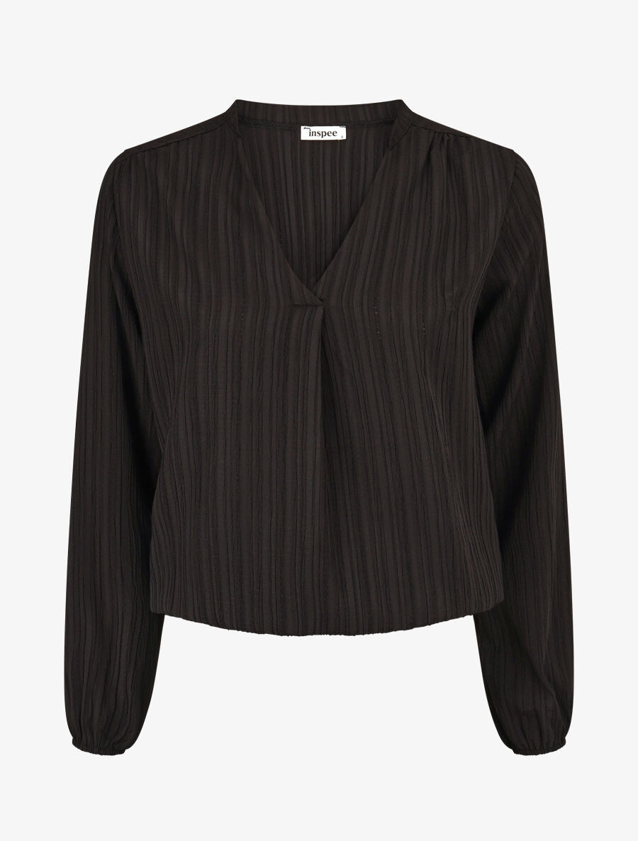 Blouse col V à plis - Noir - 5