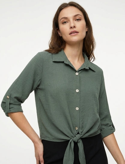 Effen knoopblouse - Kaki