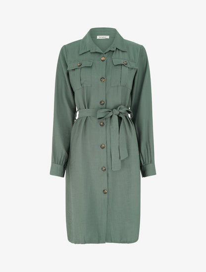 Robe chemise unie à nouer - Kaki - 1