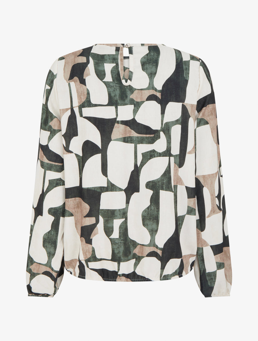 Blouse imprimé rétro à col rond - Kaki - 2