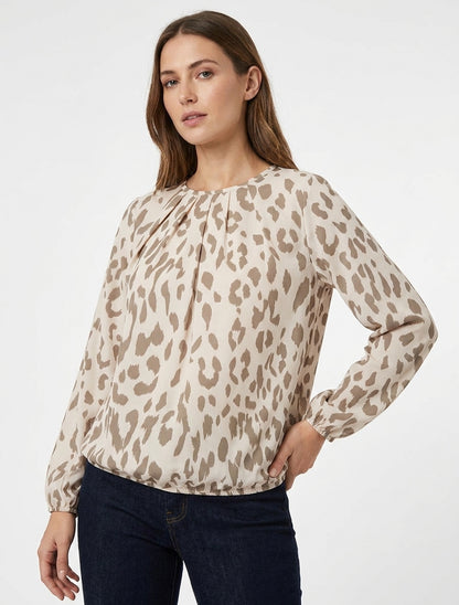 Ronde hals blouse met koeienprint - Mol