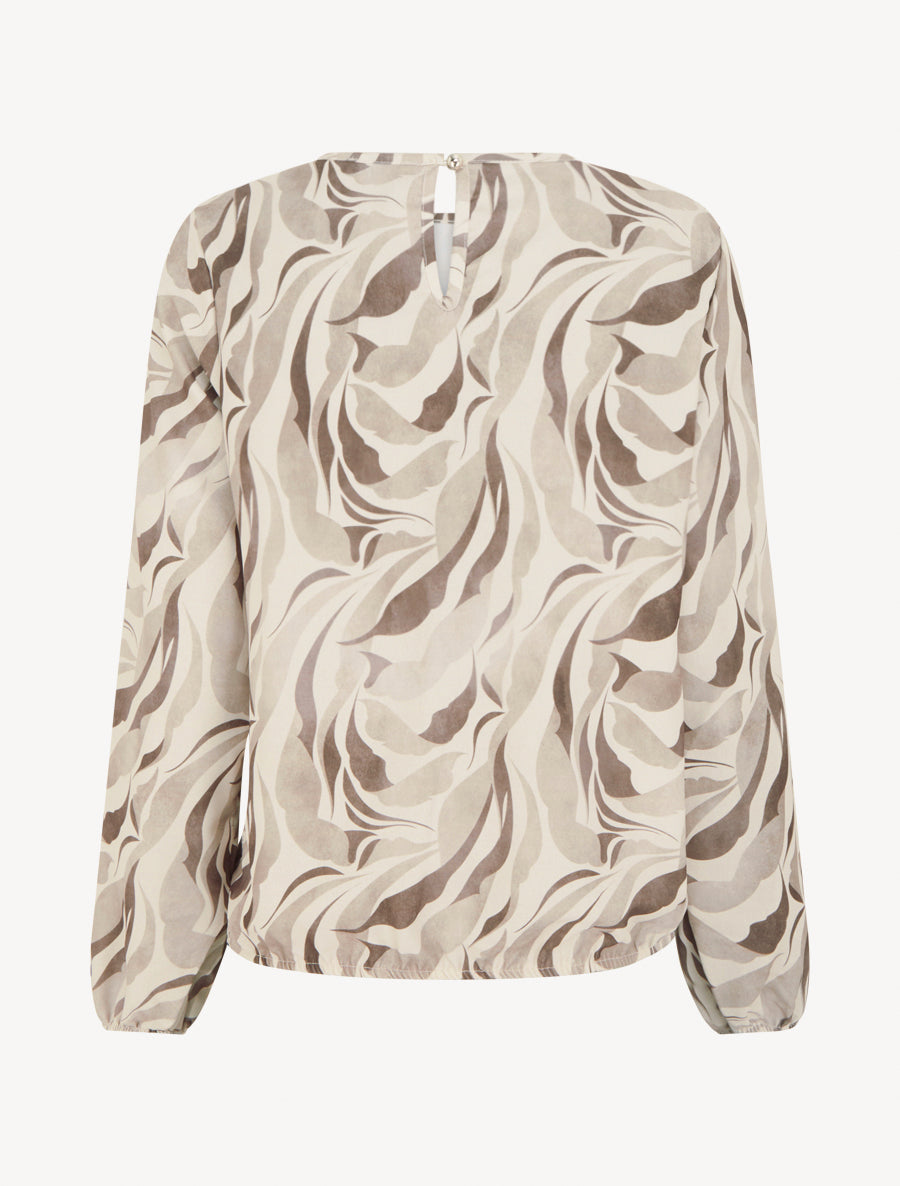 Blouse imprimé abstrait à col rond - Beige - 2