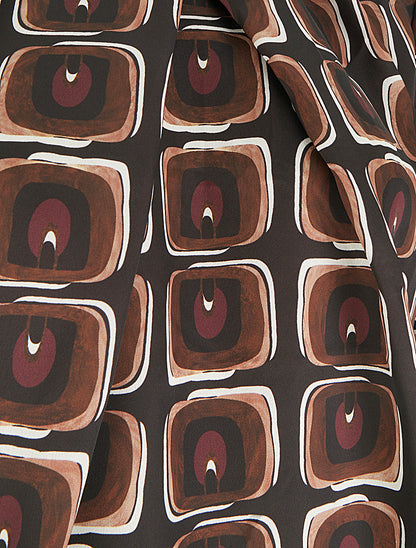 Blouse satiné imprimé rétro - Chocolat - 3