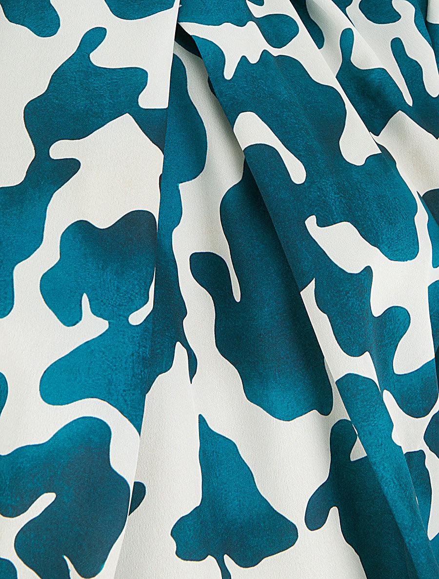 Blouse satiné imprimé vache - Bleu canard - 3