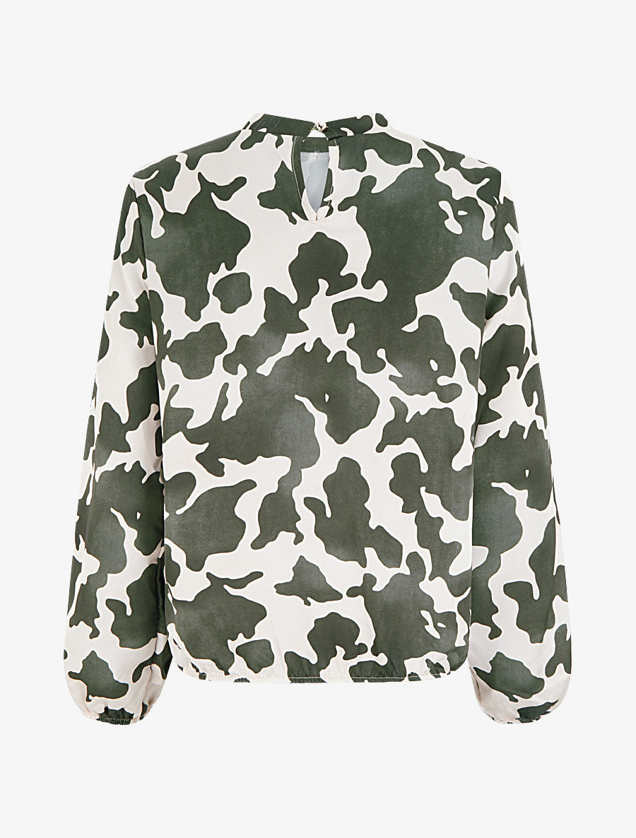 Blouse satiné imprimé vache - Kaki - 2