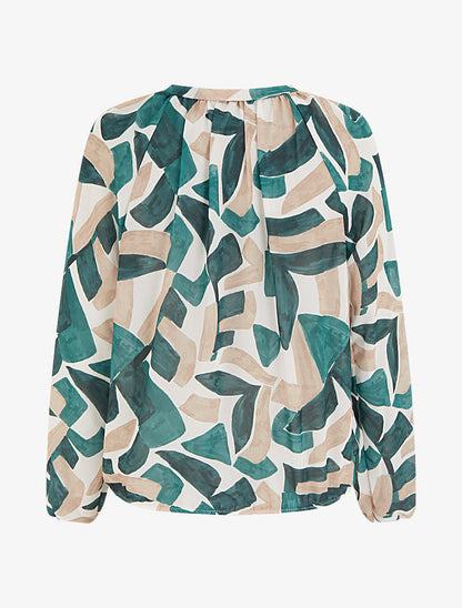 Blouse en voile imprimé abstrait coupe boule - Vert - 2