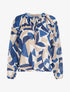 Blouse en voile imprimé abstrait coupe boule - Marine - 1