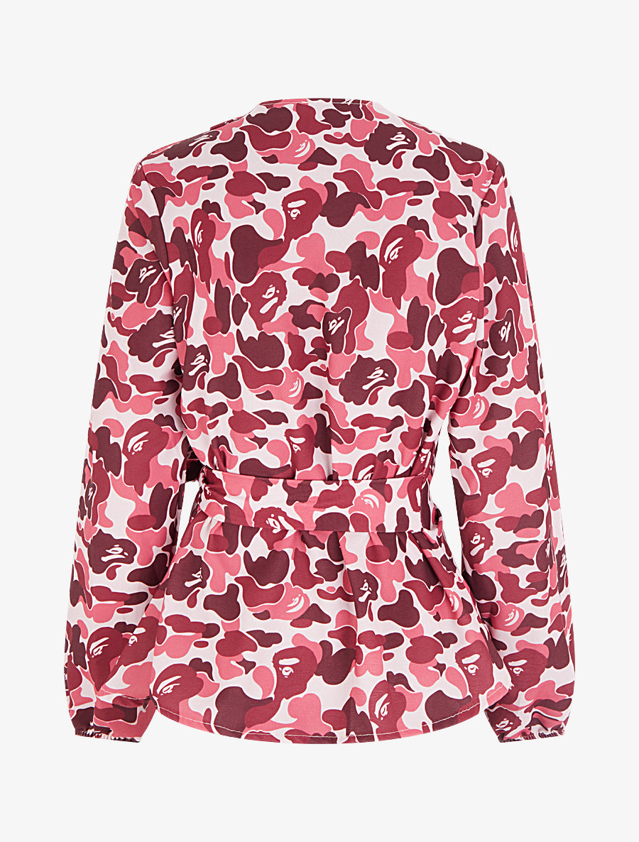 Blouse style portefeuille imprimée à col cache-coeur - Lie de vin - 2