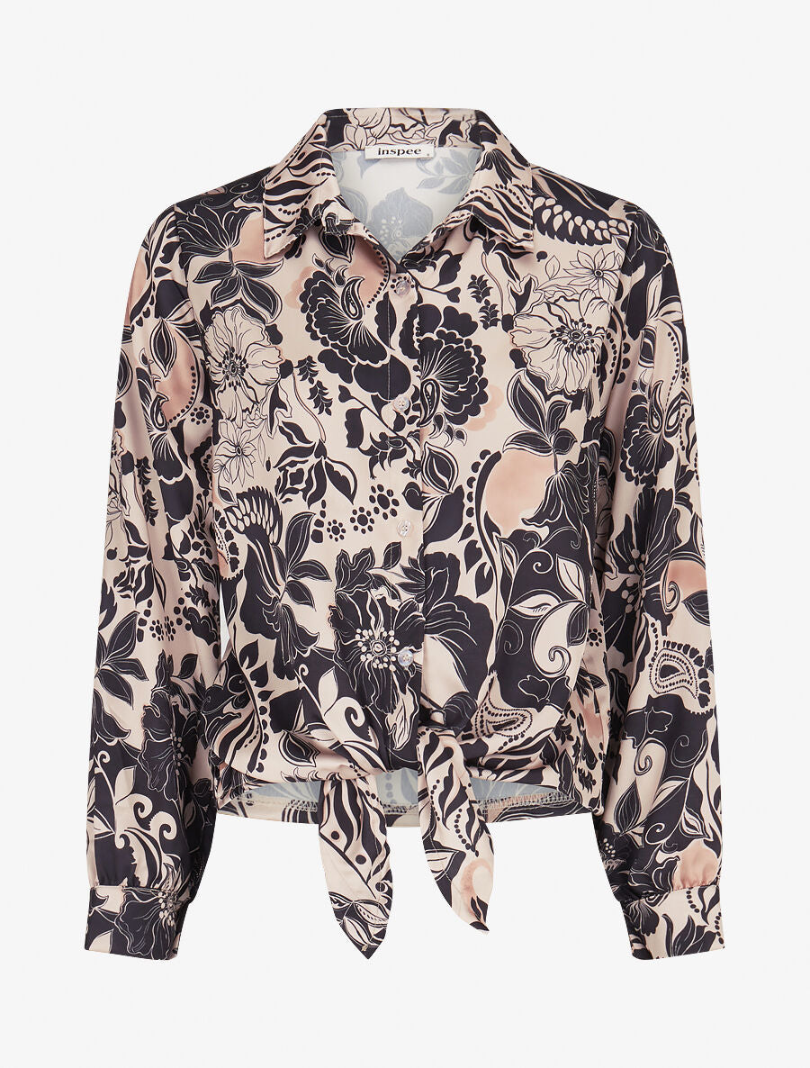 Chemise fluide à nouer imprimé fleuri - Noir - 1