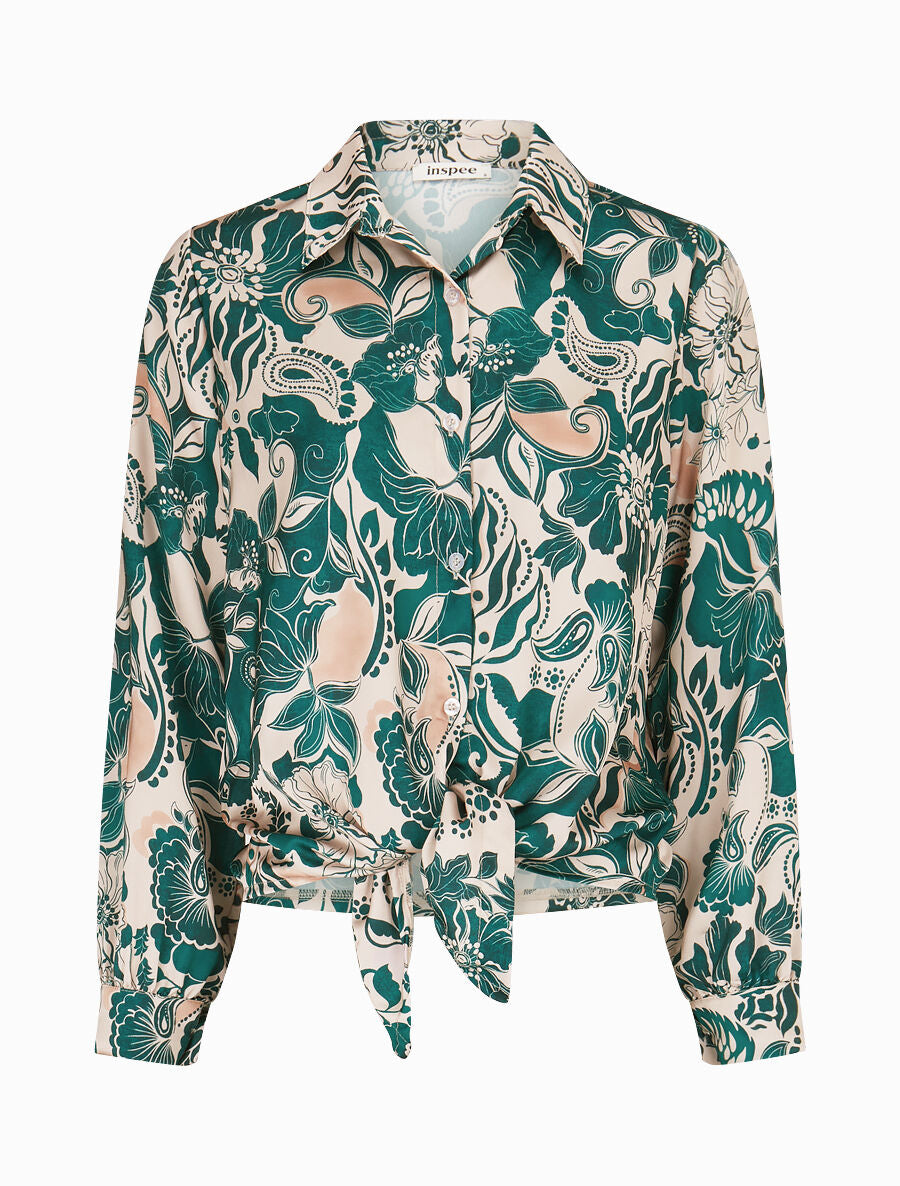 Chemise fluide à nouer imprimé fleuri - Vert - 4