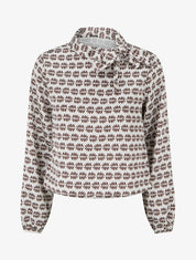 Top boule satiné à col noeud et imprimé graphique - Marron - 1