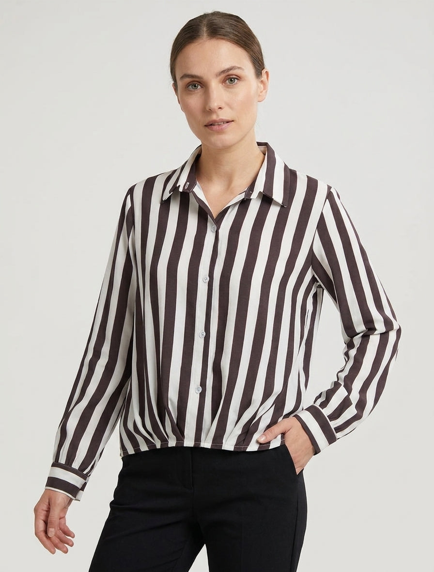 Gestreepte overhemdstijl blouse - Bruin