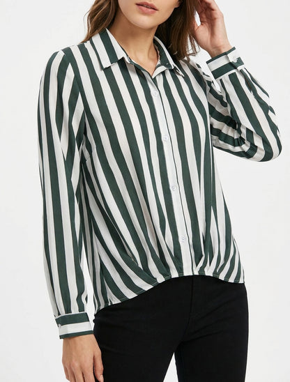 Gestreepte overhemdstijl blouse - Donker kaki