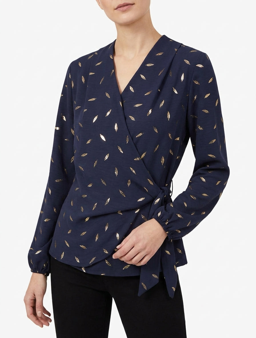 Top met iriserende veren in portefeuille-stijl - Marine