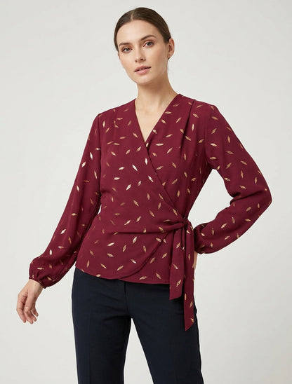 Top met iriserende veren in portefeuille-stijl - Bordeaux