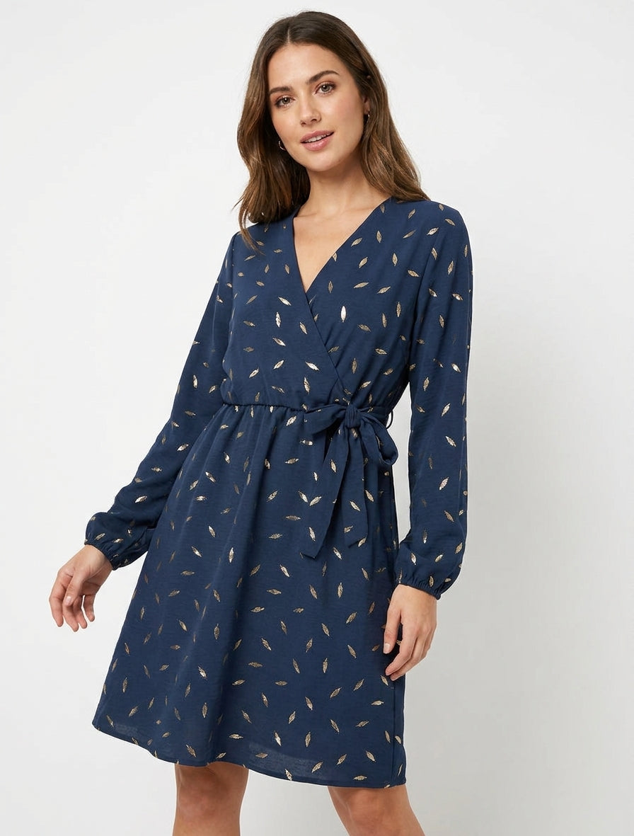 Elastische jurk met iriserende veren - Marine