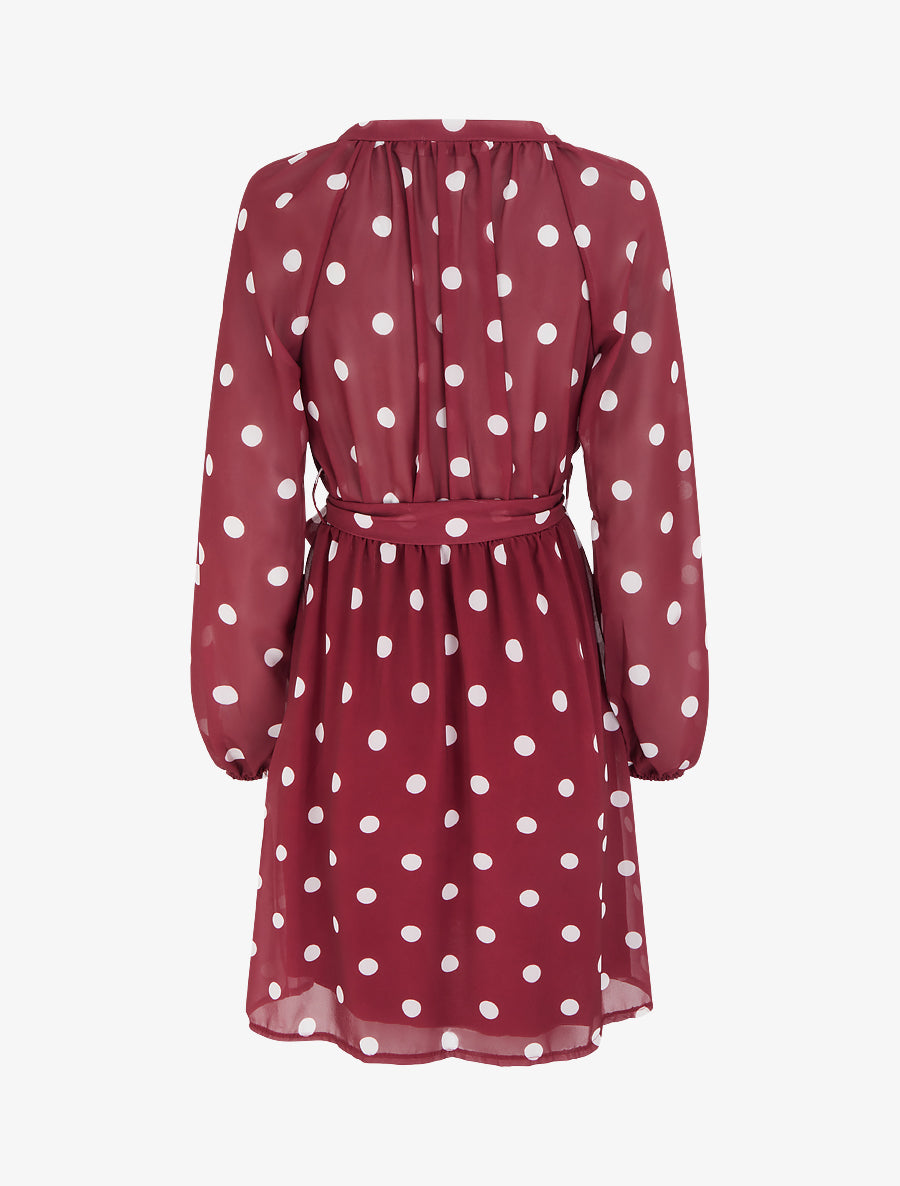 Robe à pois évasée à manches longues - Bordeaux - 2